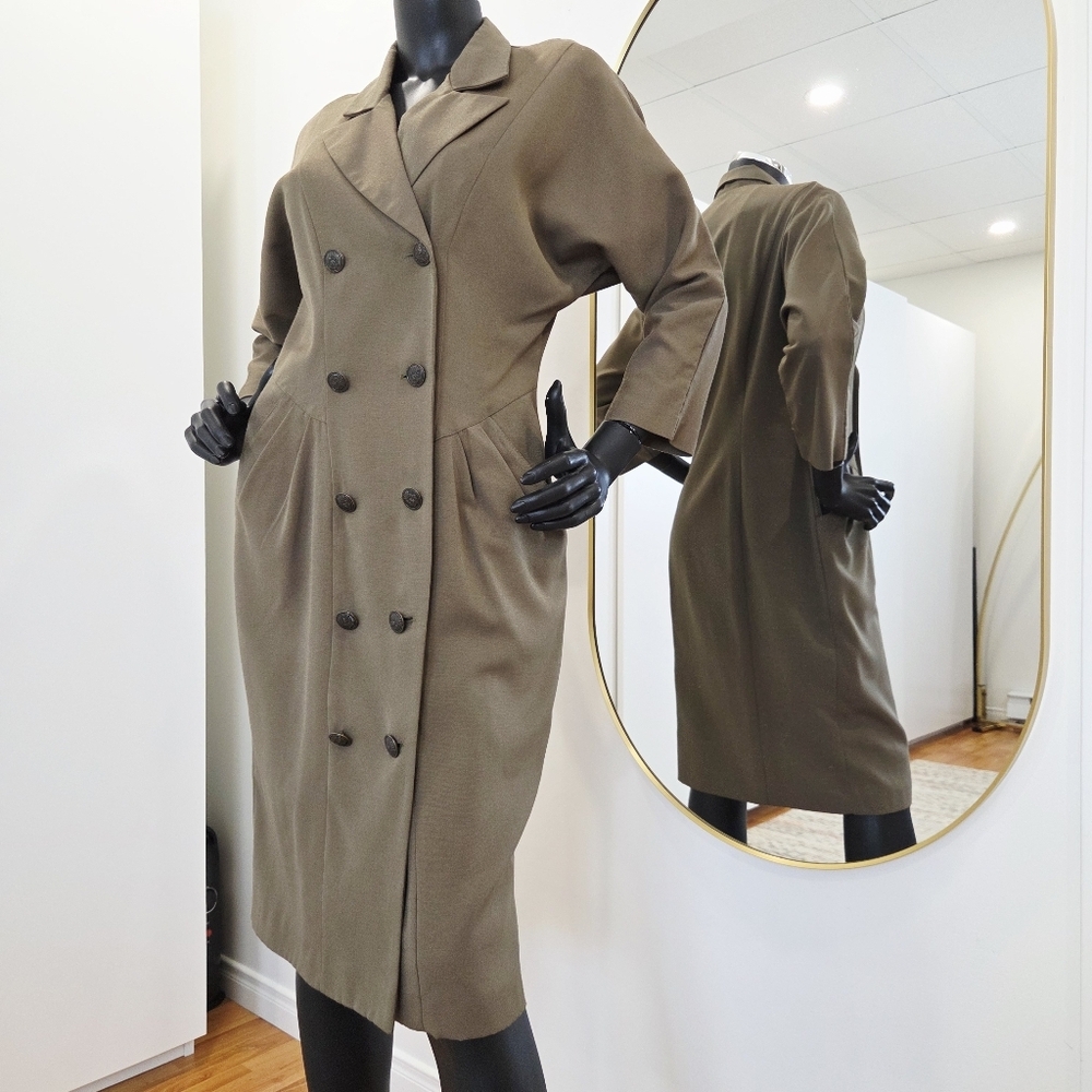 Vintage Fairweather Coat Dress – Deep Olive Green, Double-Breasted size S-M